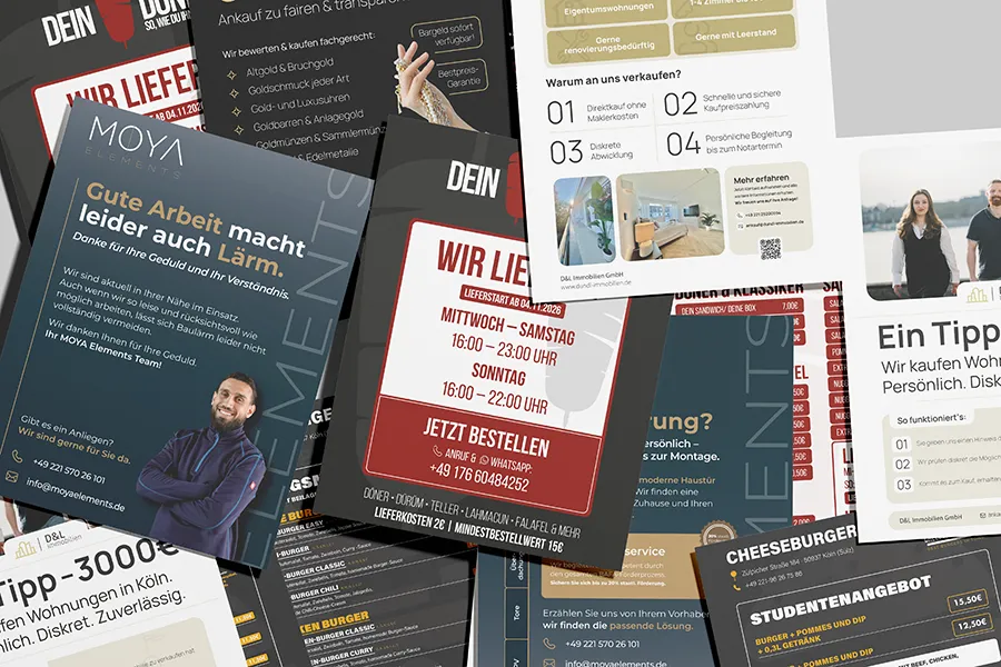 Auswahl gedruckter Flyer von FEWTURE
