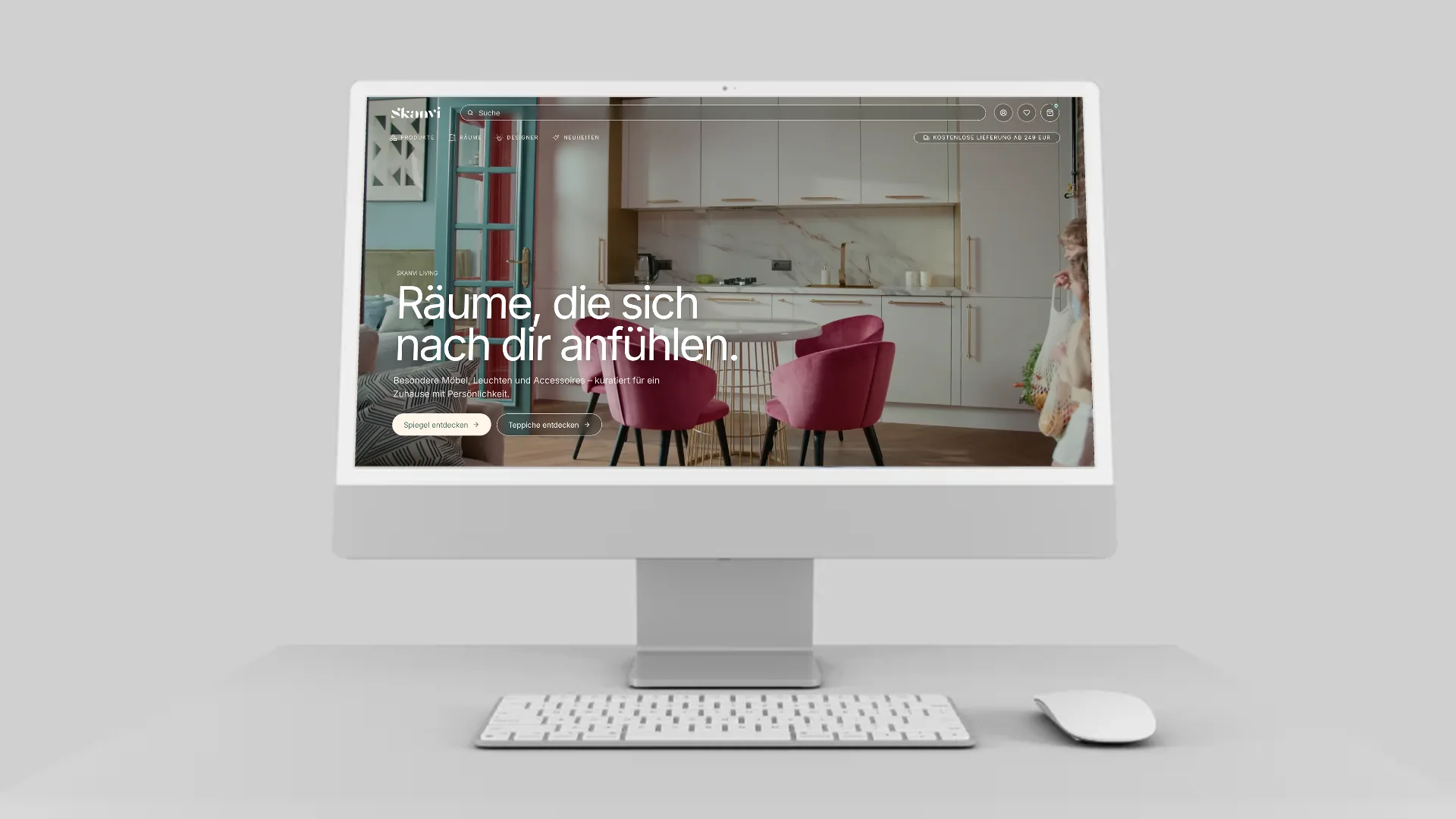 Skanvi-Startseite am Desktop-Monitor