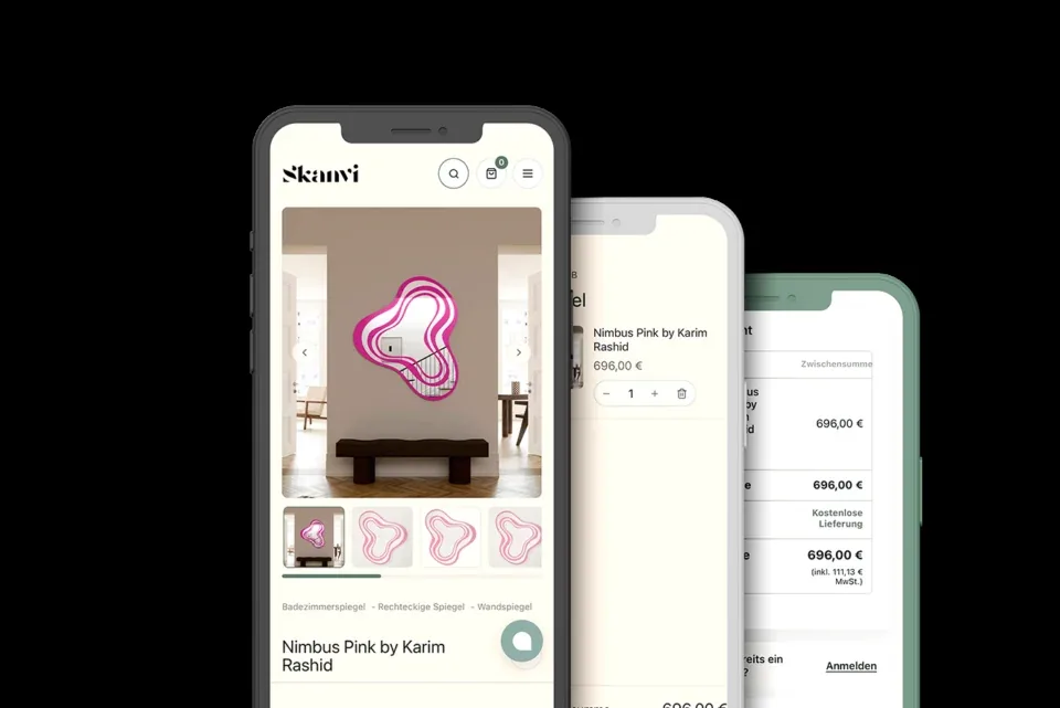 Skanvi-Produktseiten auf mehreren Smartphones