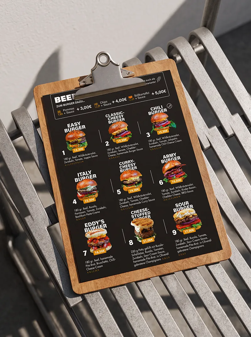 Cheeseburger Eddy: Speisekarte