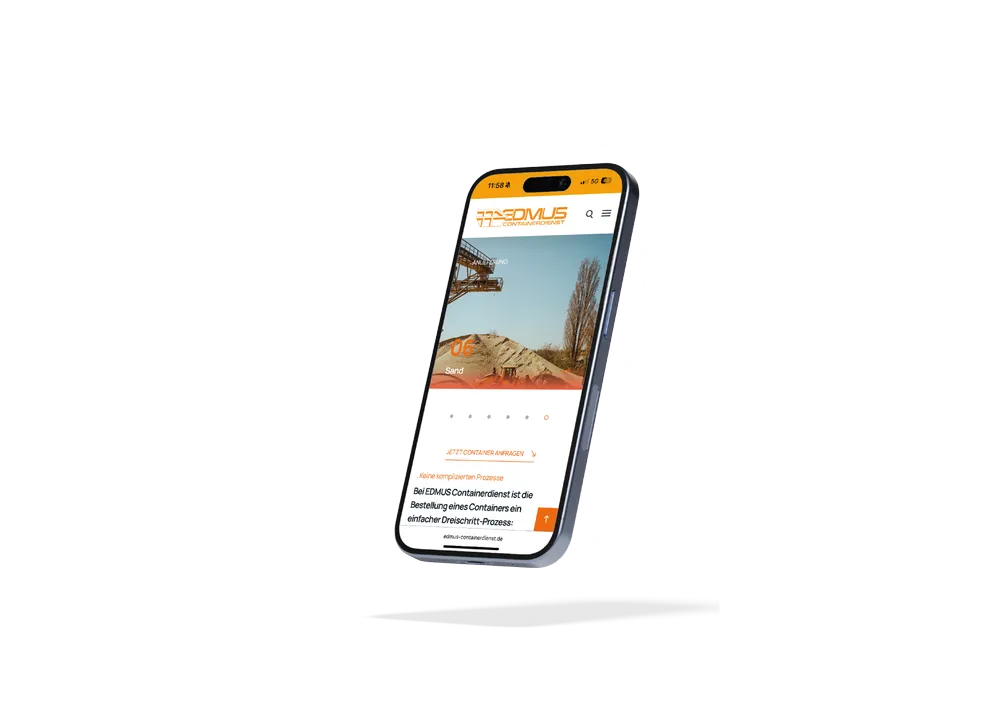 Website von Edmus Containerdienst auf dem Smartphone