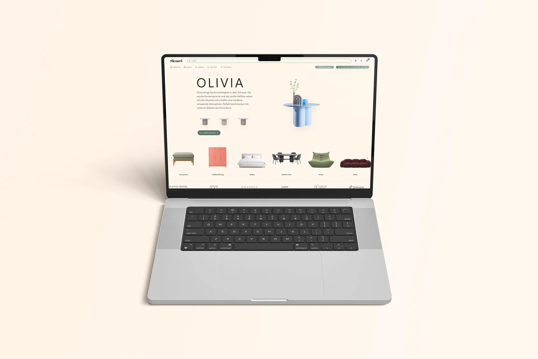 Skanvi Onlineshop auf einem Laptop