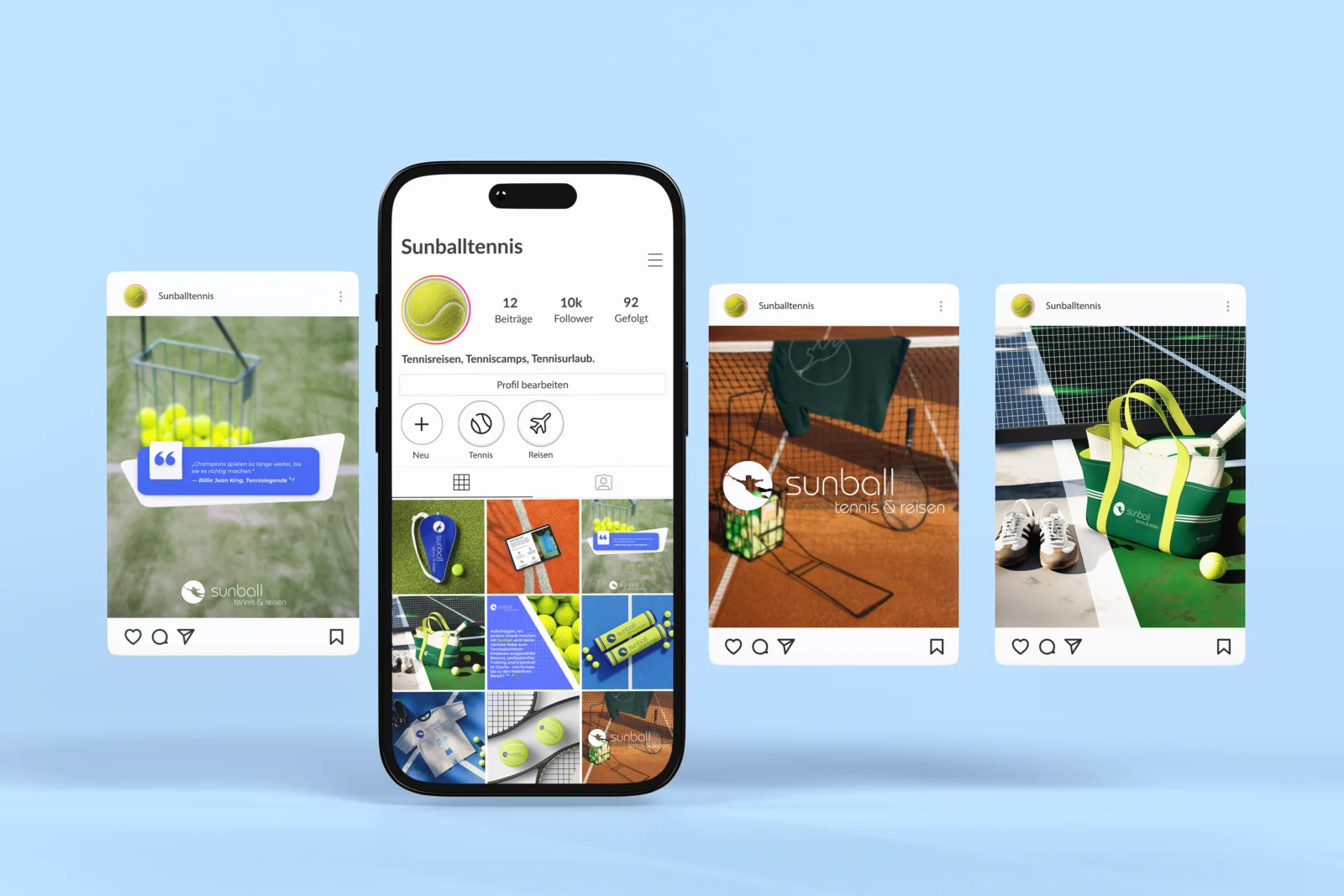 Sunballtennis: abgestimmtes Instagram-Profil und drei Social-Media-Motive